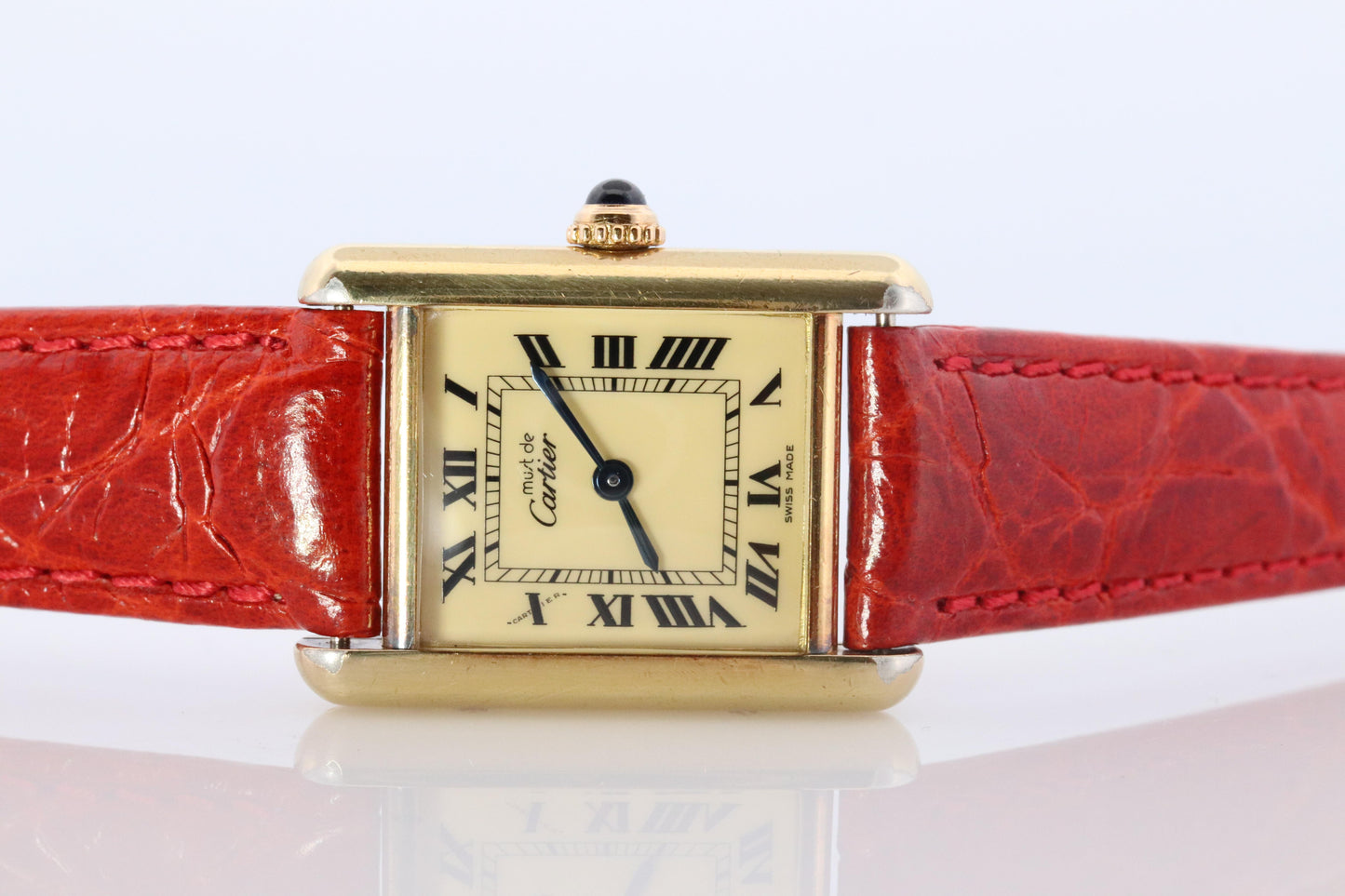 Vintage Must de Cartier Tank Gold Dial Watch. Vermeil ARGENT Small Tank