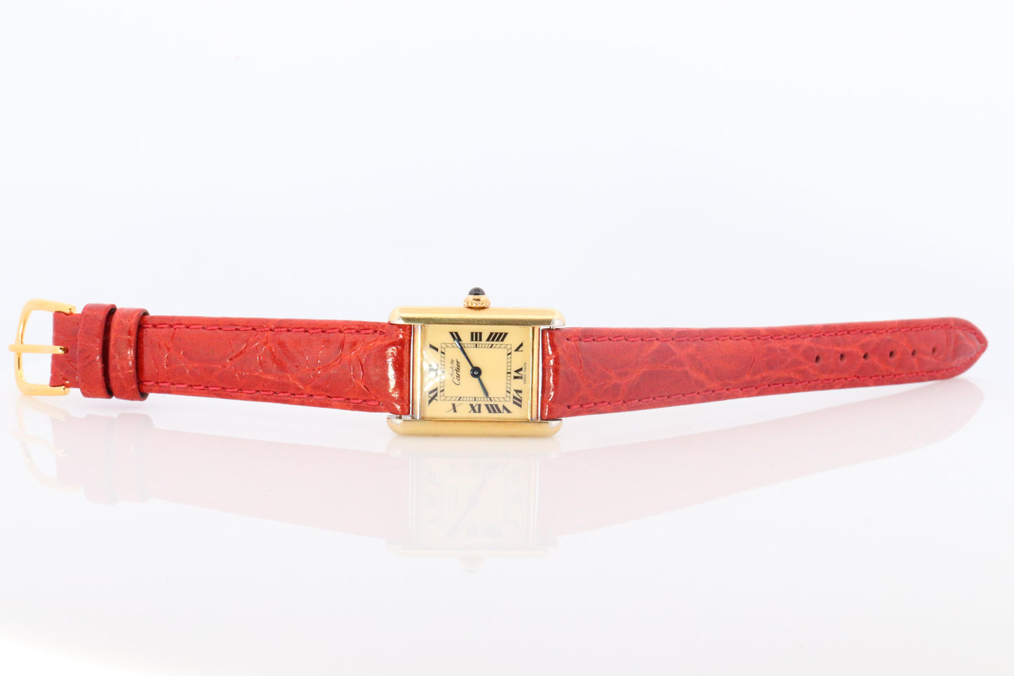 Vintage Must de Cartier Tank Gold Dial Watch. Vermeil ARGENT Small Tank