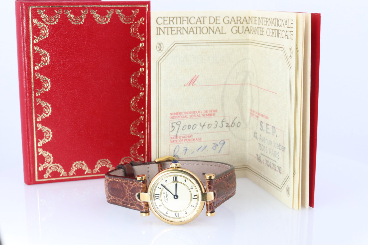 Genuine Cartier Watch. Must de Cartier Vendome Round Argent Vermeil Cream Gold