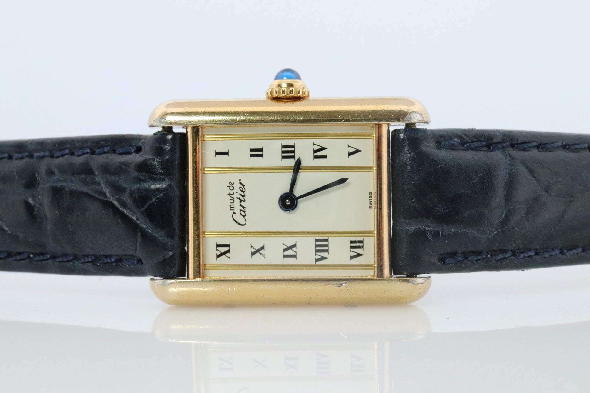 Vintage Must de Cartier Tank Pillar 5057001 Dial Watch Vermeil ARGENT Small Tank