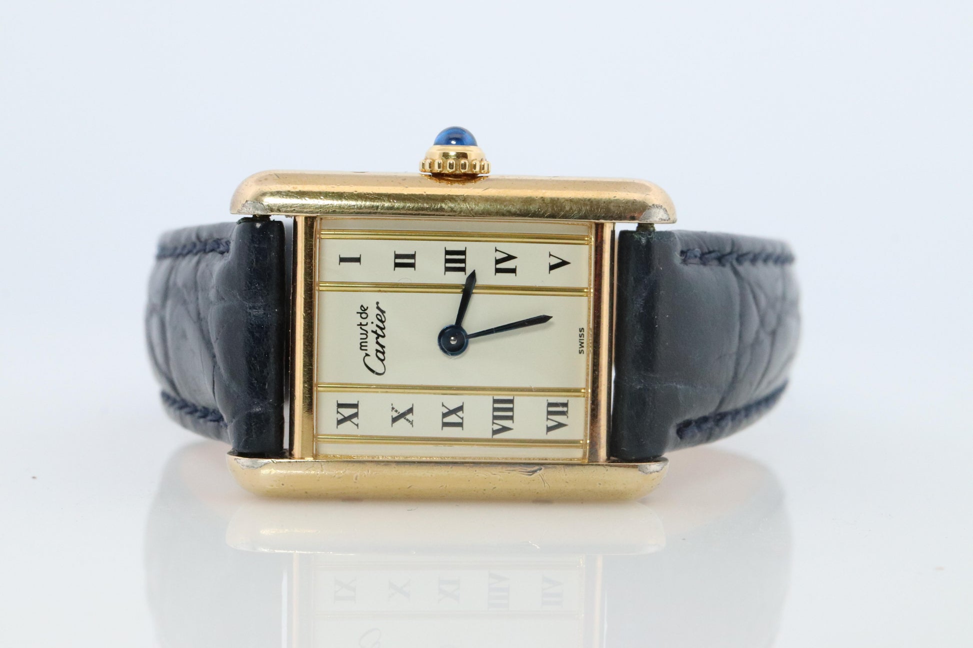 Vintage Must de Cartier Tank Pillar 5057001 Dial Watch Vermeil ARGENT Small Tank