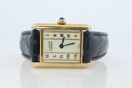 Vintage Must de Cartier Tank Pillar 5057001 Dial Watch Vermeil ARGENT Small Tank