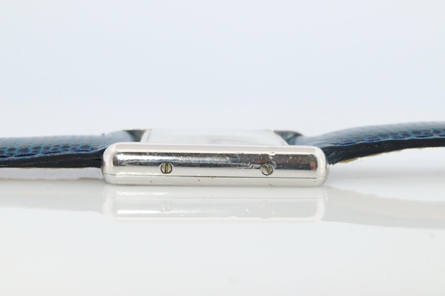 Vintage Must de Cartier Tank Watch. 925 Vermeil ARGENT 6057002 White Blue Dial