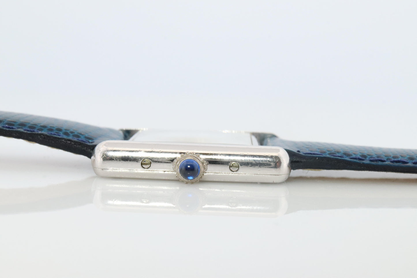 Vintage Must de Cartier Tank Watch. 925 Vermeil ARGENT 6057002 White Blue Dial