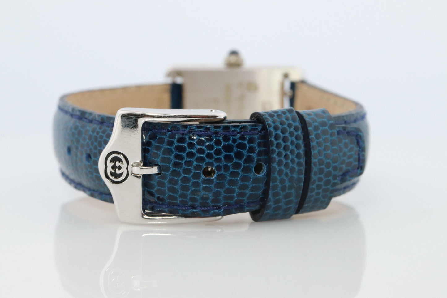 Vintage Must de Cartier Tank Watch. 925 Vermeil ARGENT 6057002 White Blue Dial