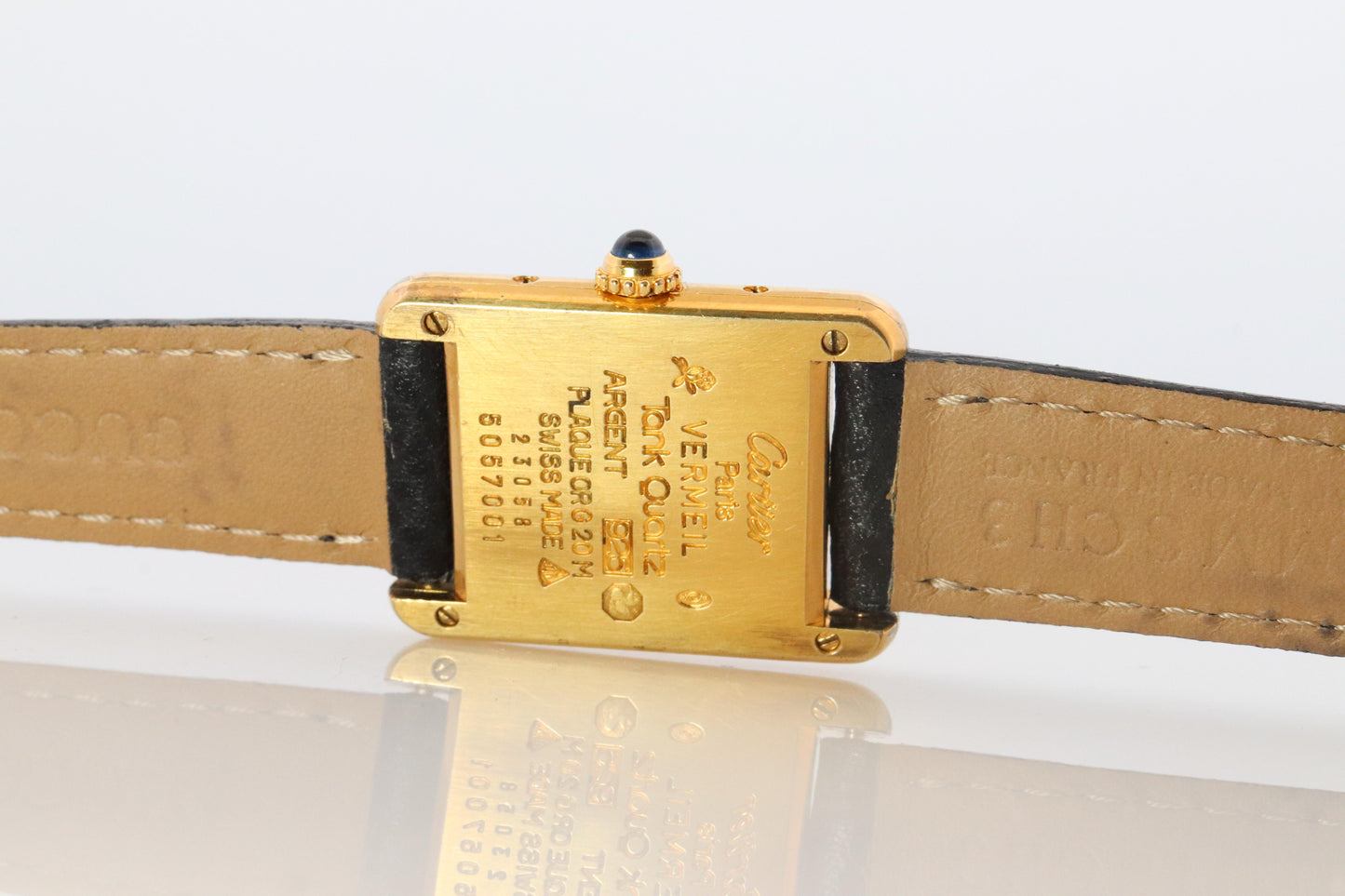 Vintage Must de Cartier Tank Black Dial Watch Vermeil ARGENT Small Manual Tank