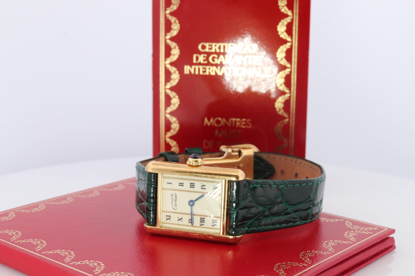Vintage Must de Cartier Tank Pillar 5057001 Dial Watch Vermeil ARGENT Small Tank