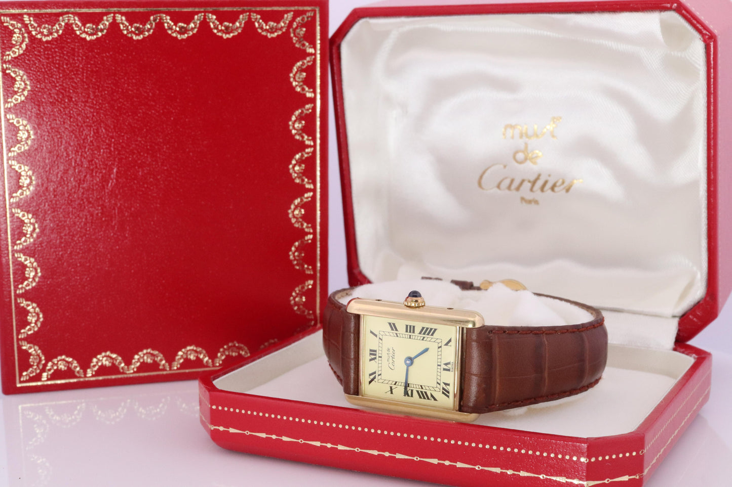 Vintage Must de Cartier 590005 Tank Watch. 925 Vermeil ARGENT Quartz Tank.