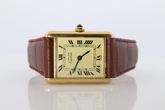 Vintage Must de Cartier 590005 Tank Watch. 925 Vermeil ARGENT Quartz Tank.