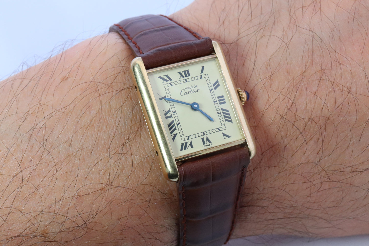 Vintage Must de Cartier 590005 Tank Watch. 925 Vermeil ARGENT Quartz Tank.