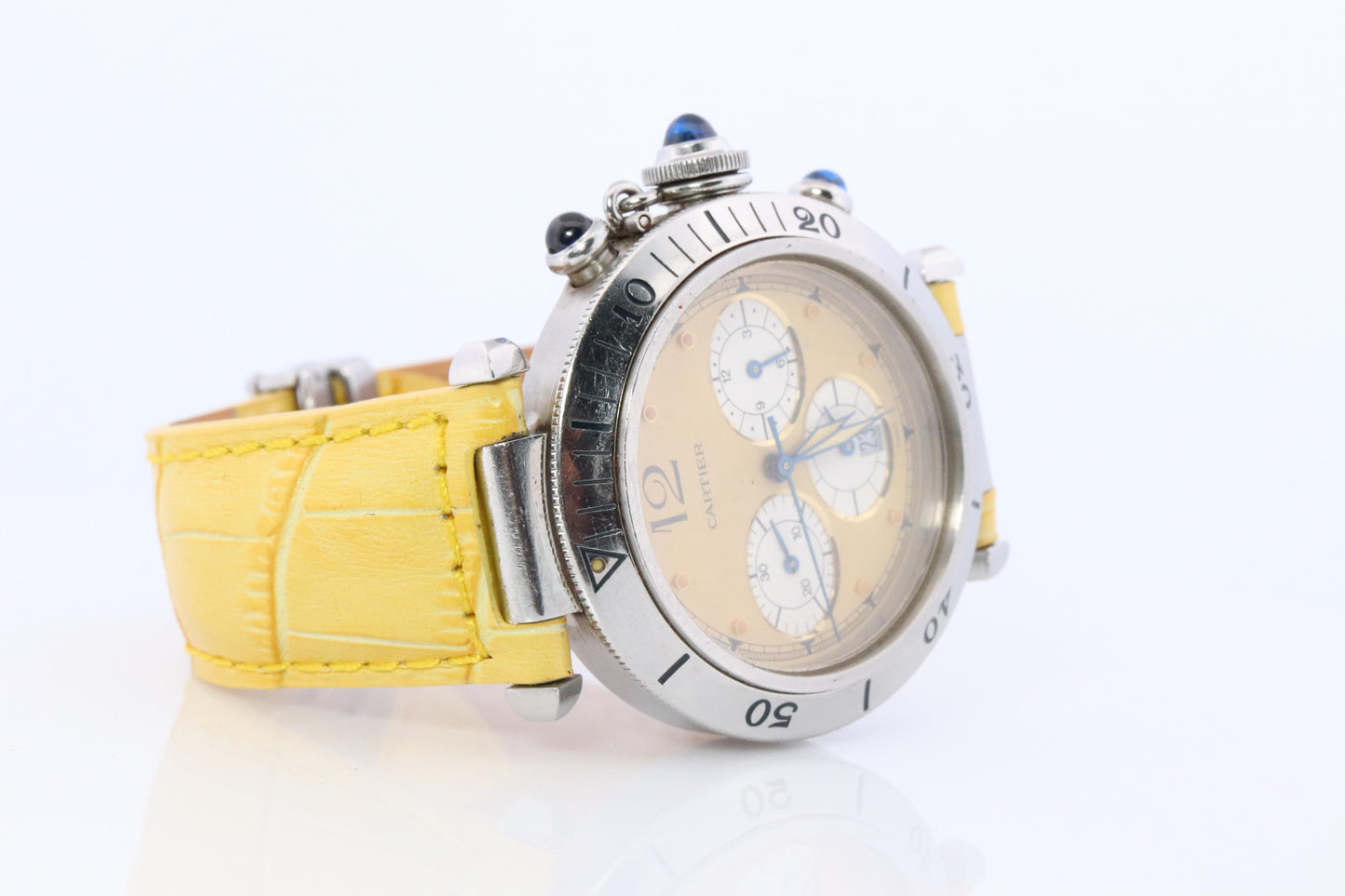 Vintage Cartier PASHA 38mm Chronograph. Rare Yellow Dial W3100355.