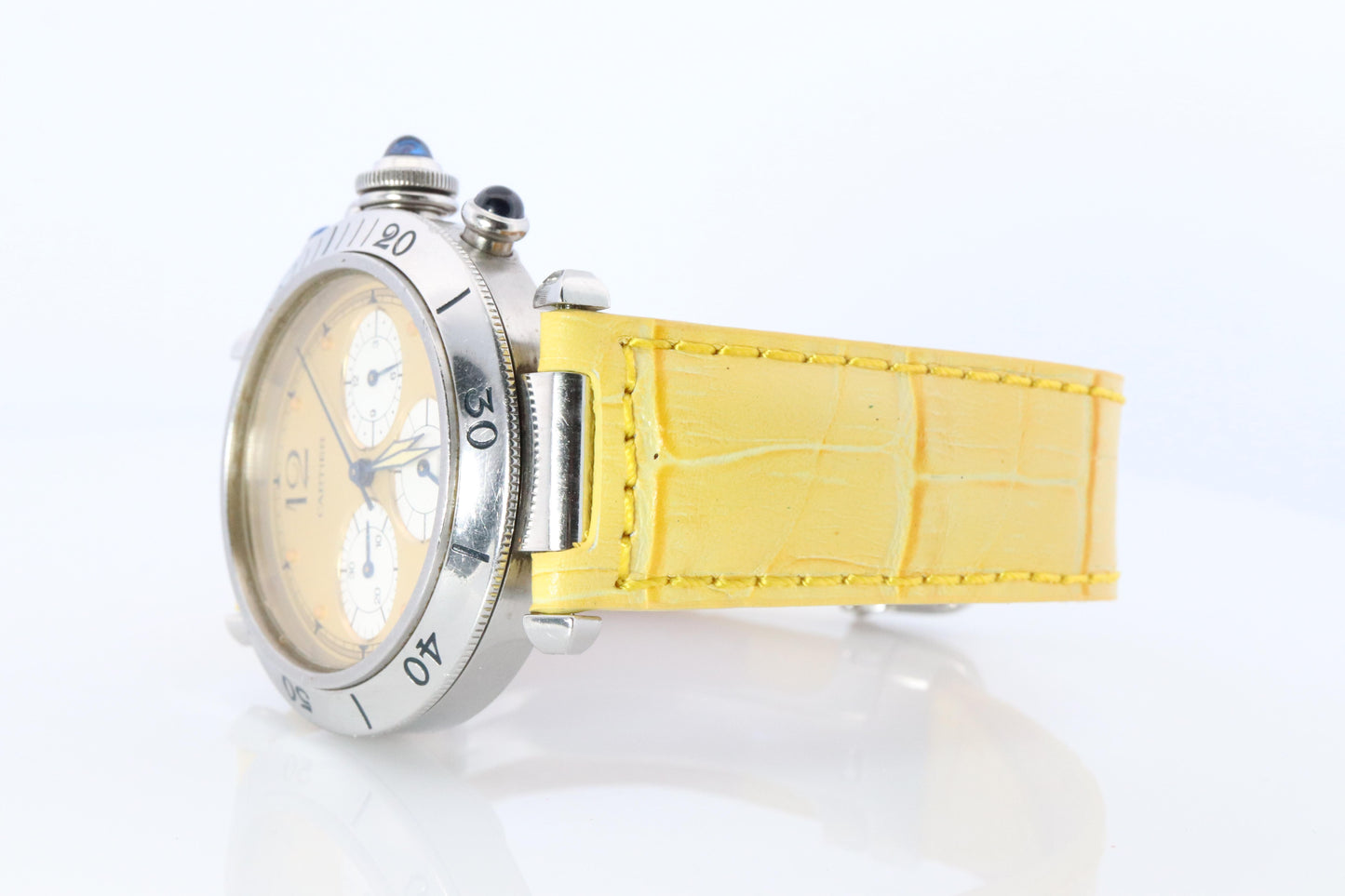 Vintage Cartier PASHA 38mm Chronograph. Rare Yellow Dial W3100355.