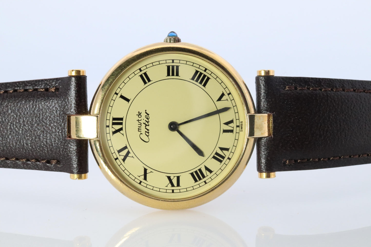 Cartier Watch. Must de Cartier Champagne Dial Vendome Round Argent Vermeil 30mm.