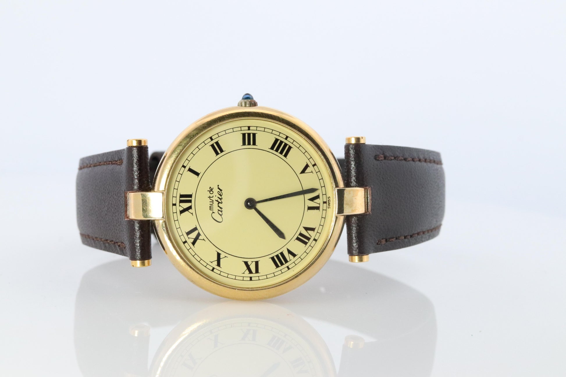 Cartier Watch. Must de Cartier Champagne Dial Vendome Round Argent Vermeil 30mm.