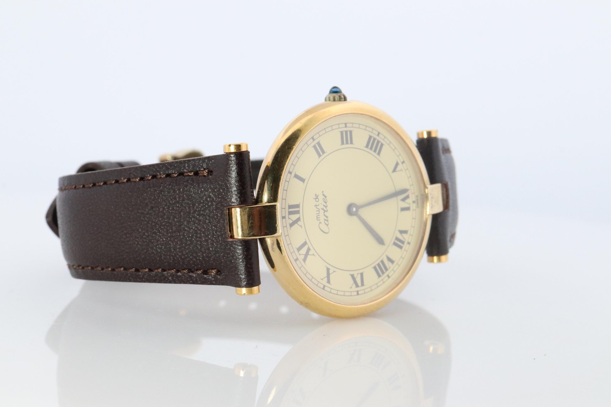 Cartier Watch. Must de Cartier Champagne Dial Vendome Round Argent Vermeil 30mm.