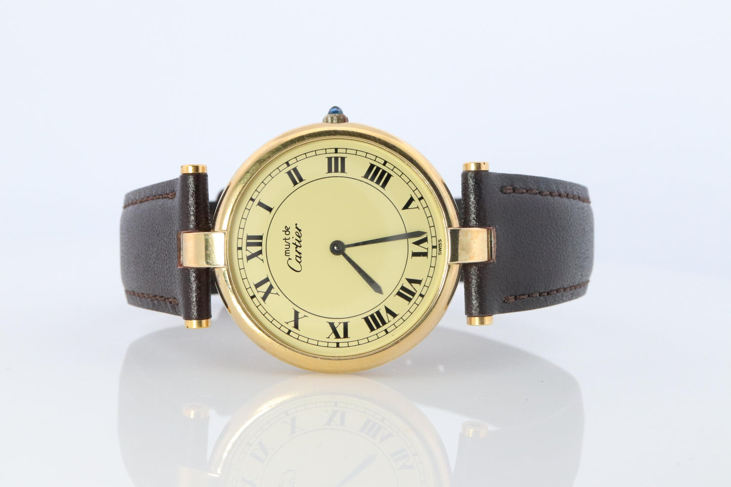 Cartier Watch. Must de Cartier Champagne Dial Vendome Round Argent Vermeil 30mm.