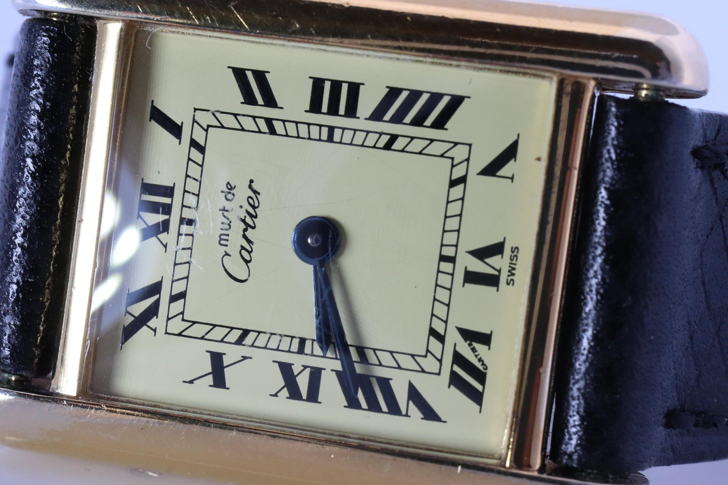 Vintage Must de Cartier Tank 366001 Dial Watch Vermeil ARGENT Small Tank