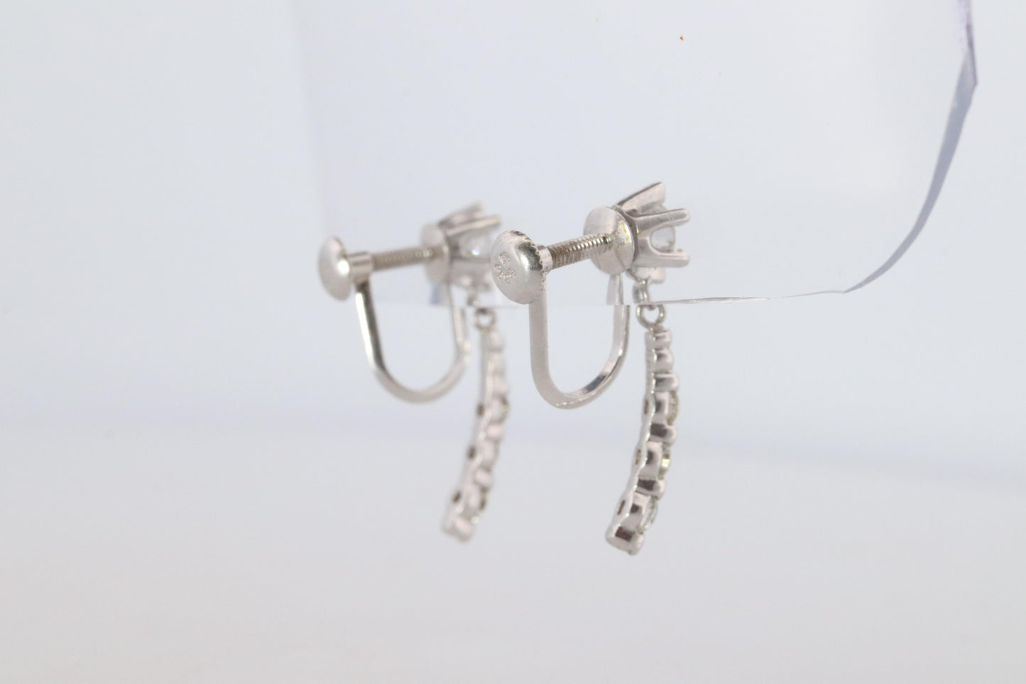Diamond Dangle Earrings. Platinum PT950 Unpierced Clip On Earrings