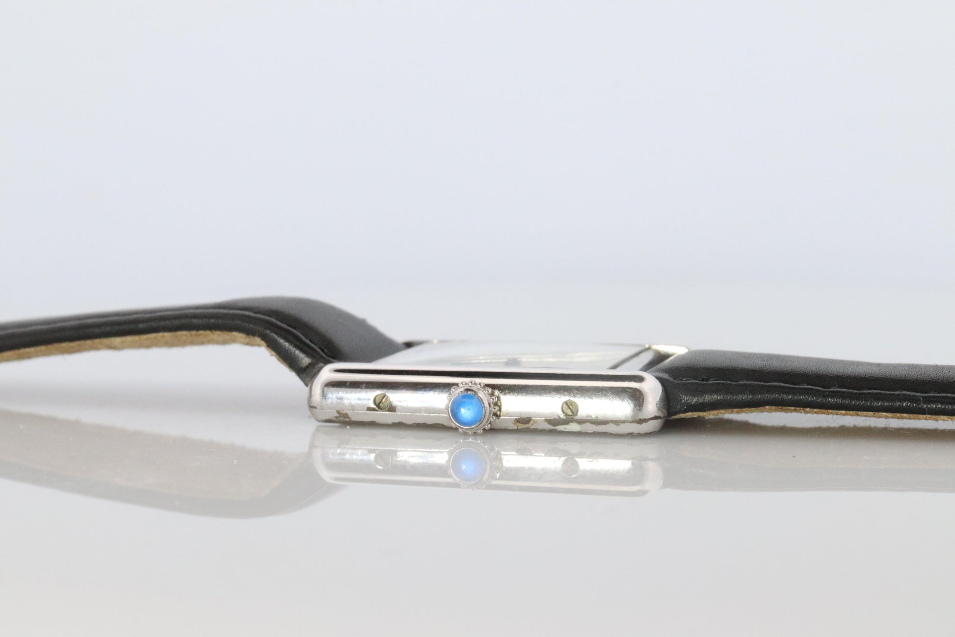 Vintage Must de Cartier Tank Watch. 925 Sterling 690006 White Blue Dial Tank