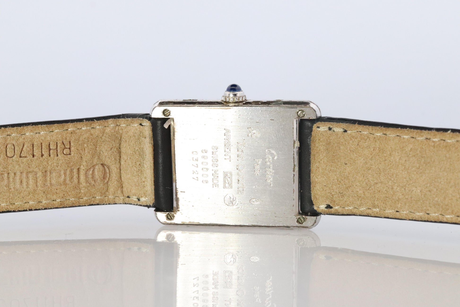 Vintage Must de Cartier Tank Watch. 925 Sterling 690006 White Blue Dial Tank