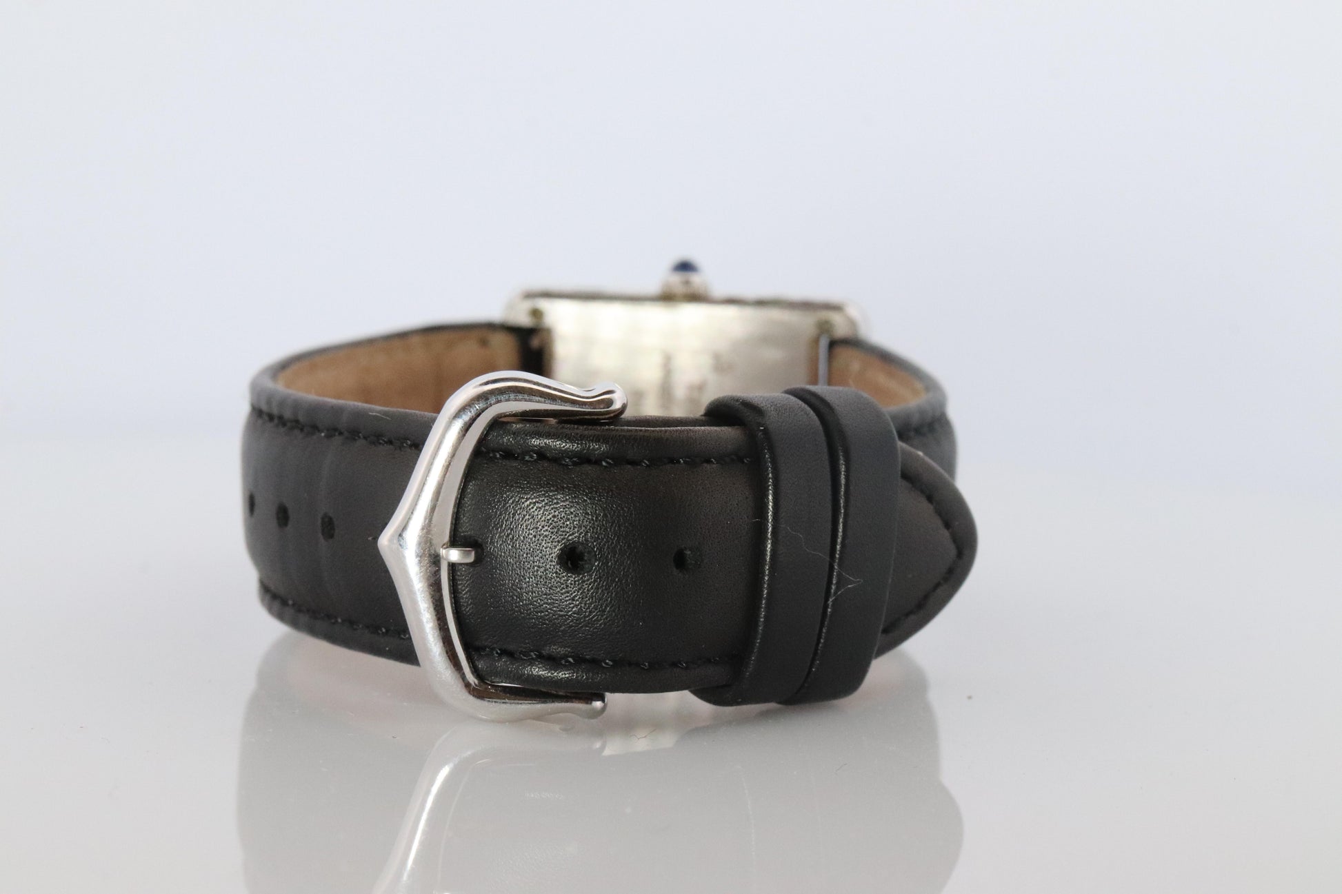 Vintage Must de Cartier Tank Watch. 925 Sterling 690006 White Blue Dial Tank