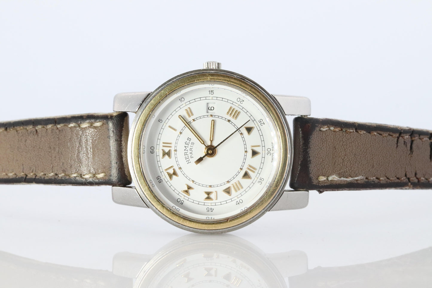 Genuine HERMES Carrick 26mm Round Quartz Watch White Dial