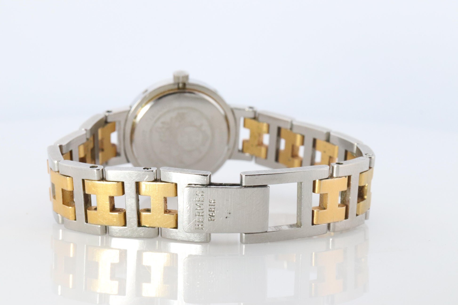 Genuine HERMES Stainless Steel 24mm Round Clipper Quartz Watch White Dial.