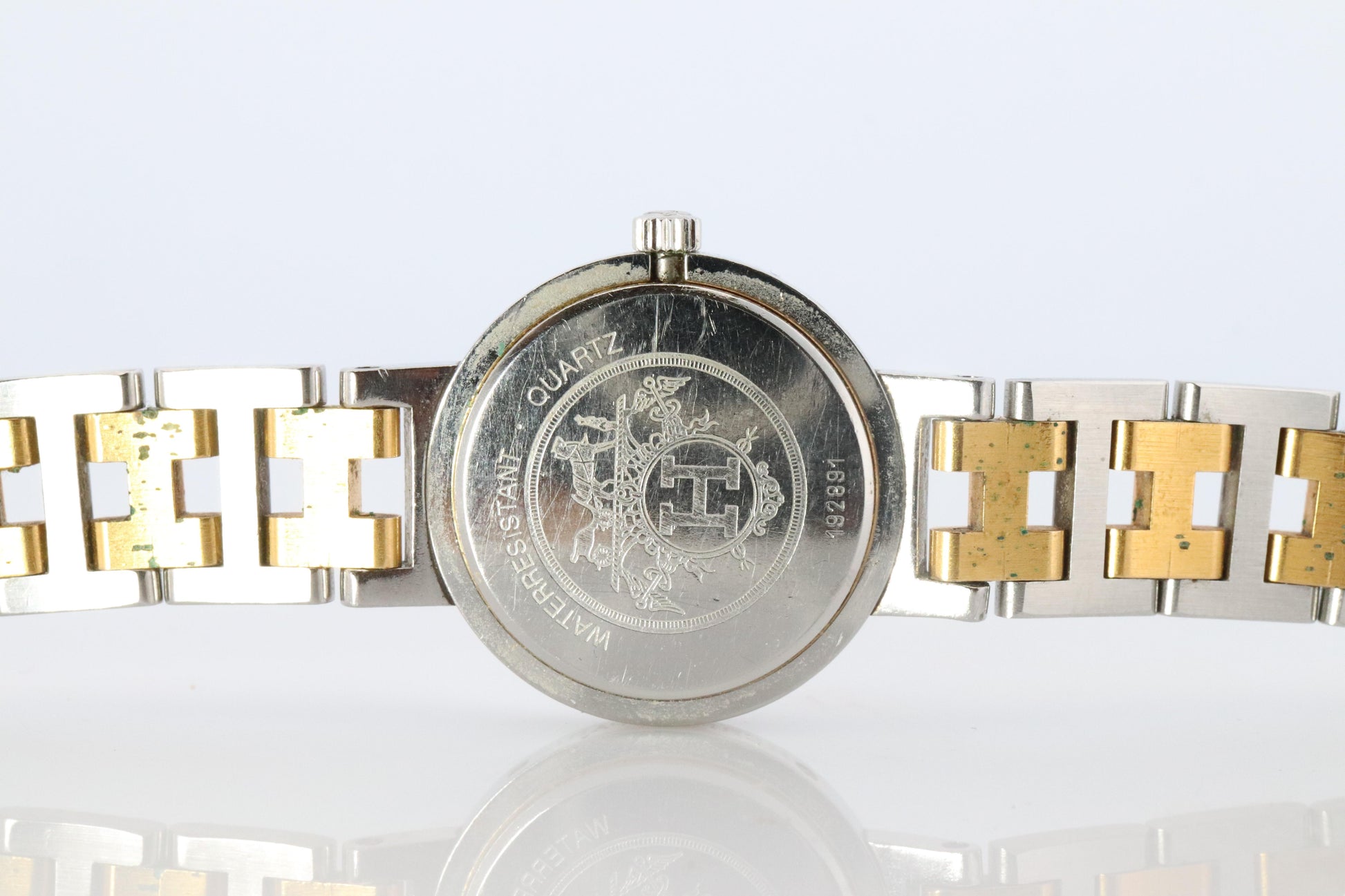 Genuine HERMES Stainless Steel 24mm Round Clipper Quartz Watch White Dial.