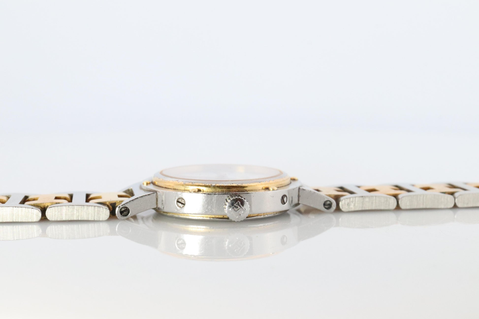 Genuine HERMES Stainless Steel 24mm Round Clipper Quartz Watch White Dial.