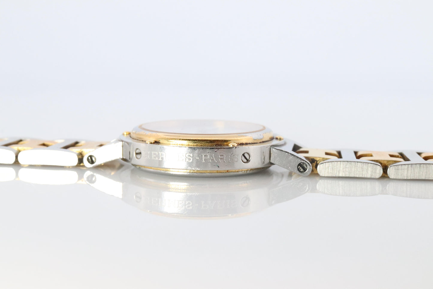 Genuine HERMES Stainless Steel 24mm Round Clipper Quartz Watch White Dial.