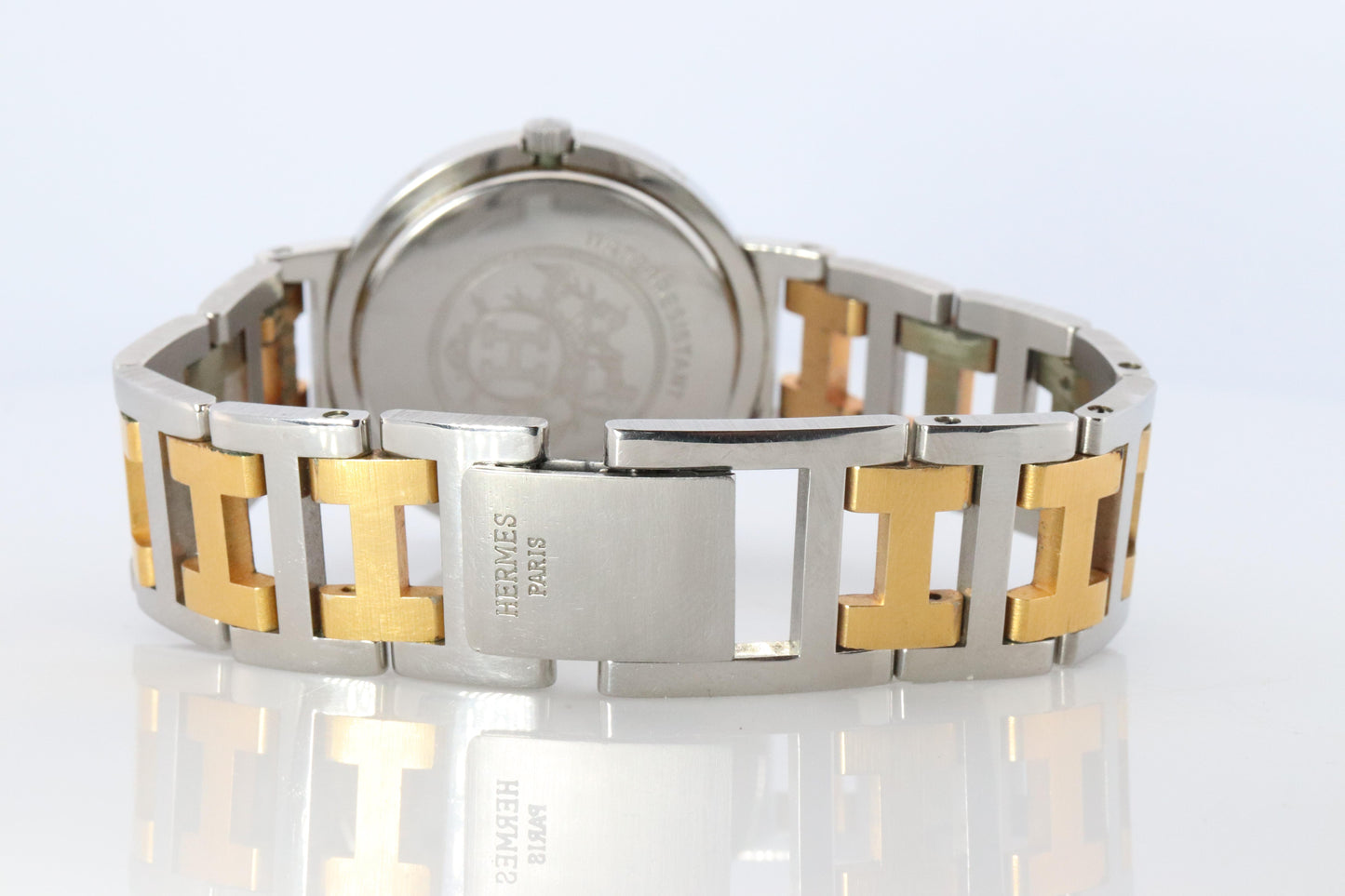 Genuine HERMES Stainless Steel 30mm Round Clipper Quartz Watch White.