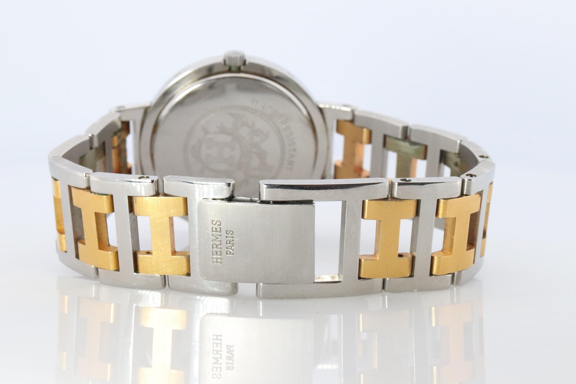 Genuine HERMES Stainless Steel 30mm Round Clipper Quartz Watch White.