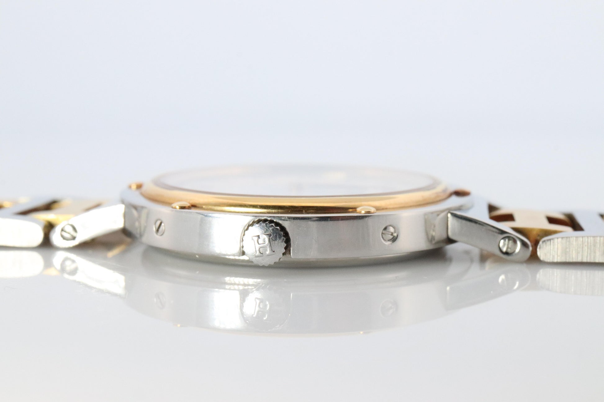 Genuine HERMES Stainless Steel 30mm Round Clipper Quartz Watch White.