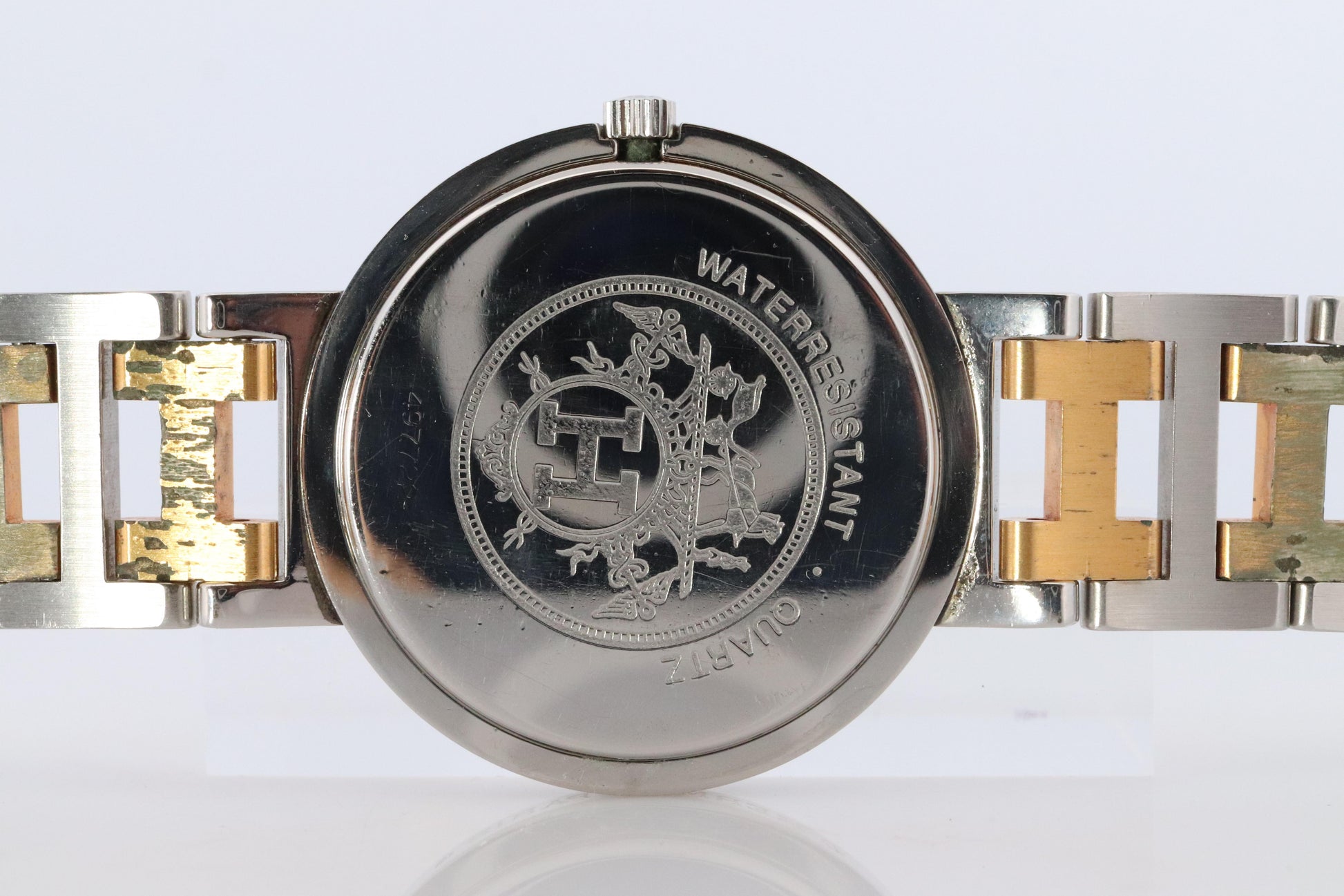 Genuine HERMES Stainless Steel 30mm Round Clipper Quartz Watch White.