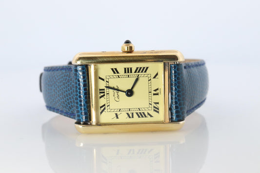 Vintage Must de Cartier Tank 366001 Dial Watch Vermeil ARGENT Small Tank