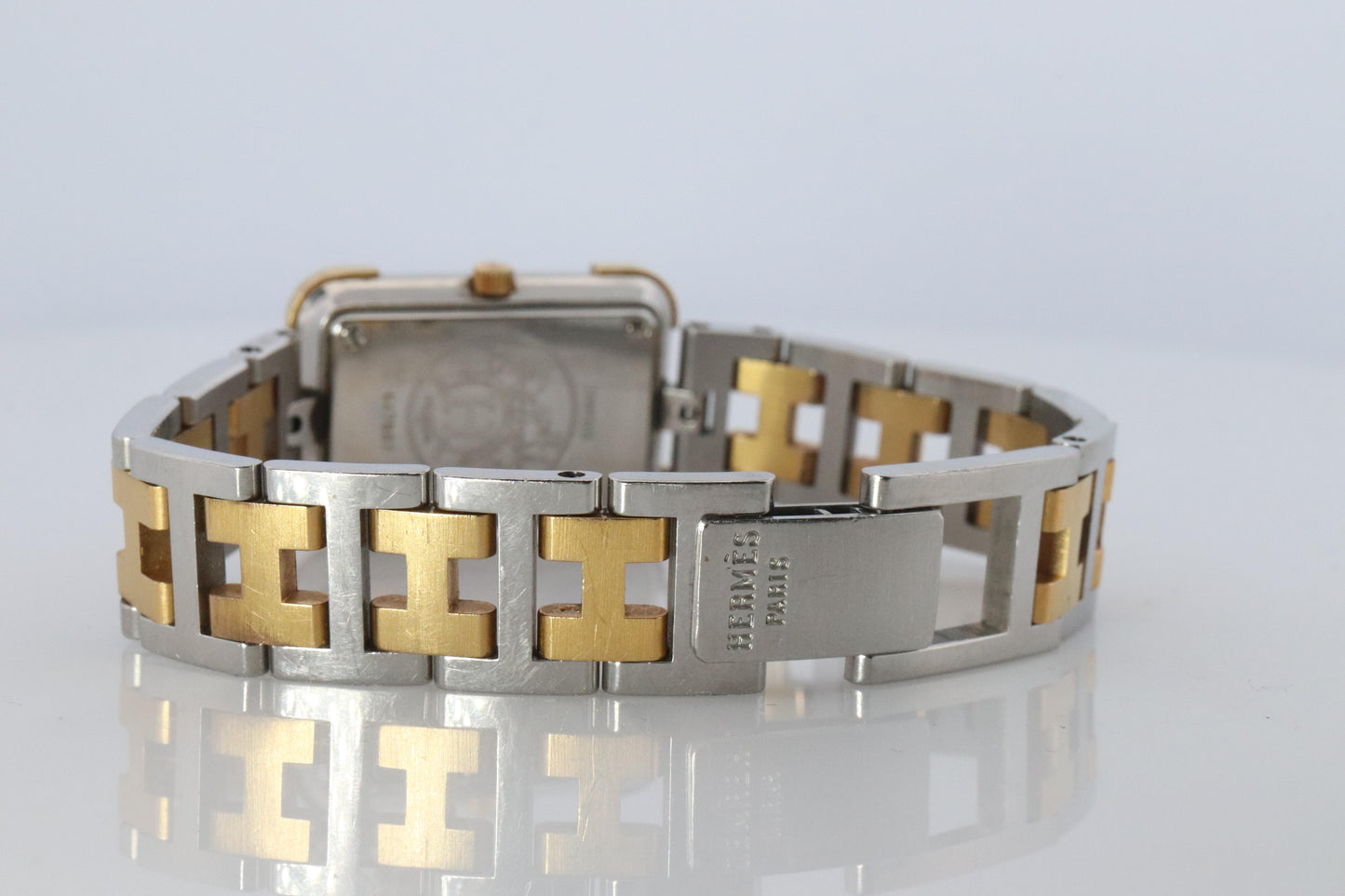 Genuine HERMES Stainless Steel 24mm Rectangle Croisiere Quartz Watch White.