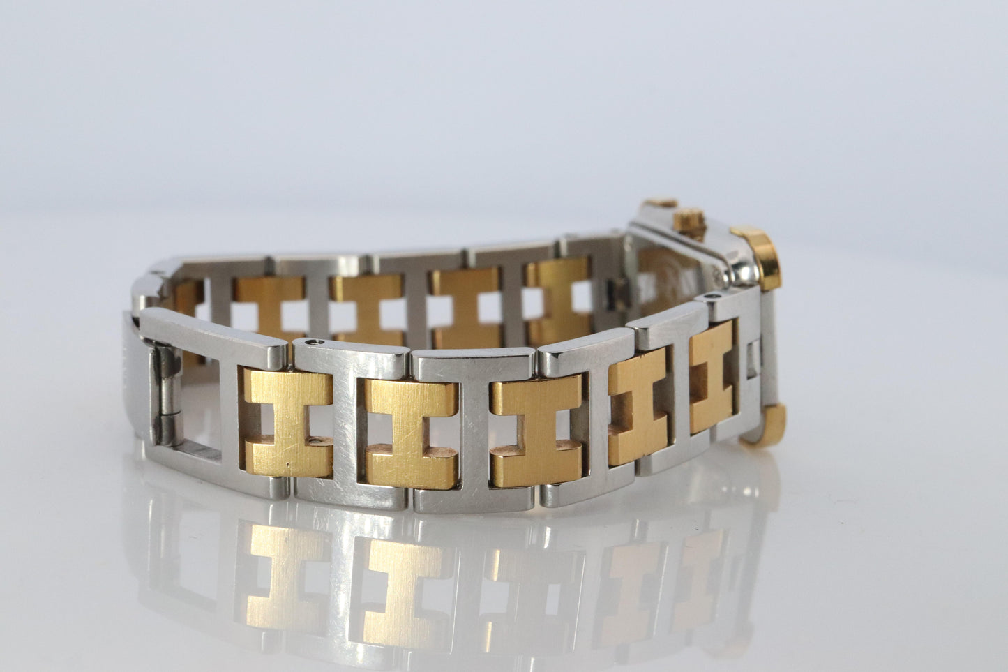 Genuine HERMES Stainless Steel 24mm Rectangle Croisiere Quartz Watch White.