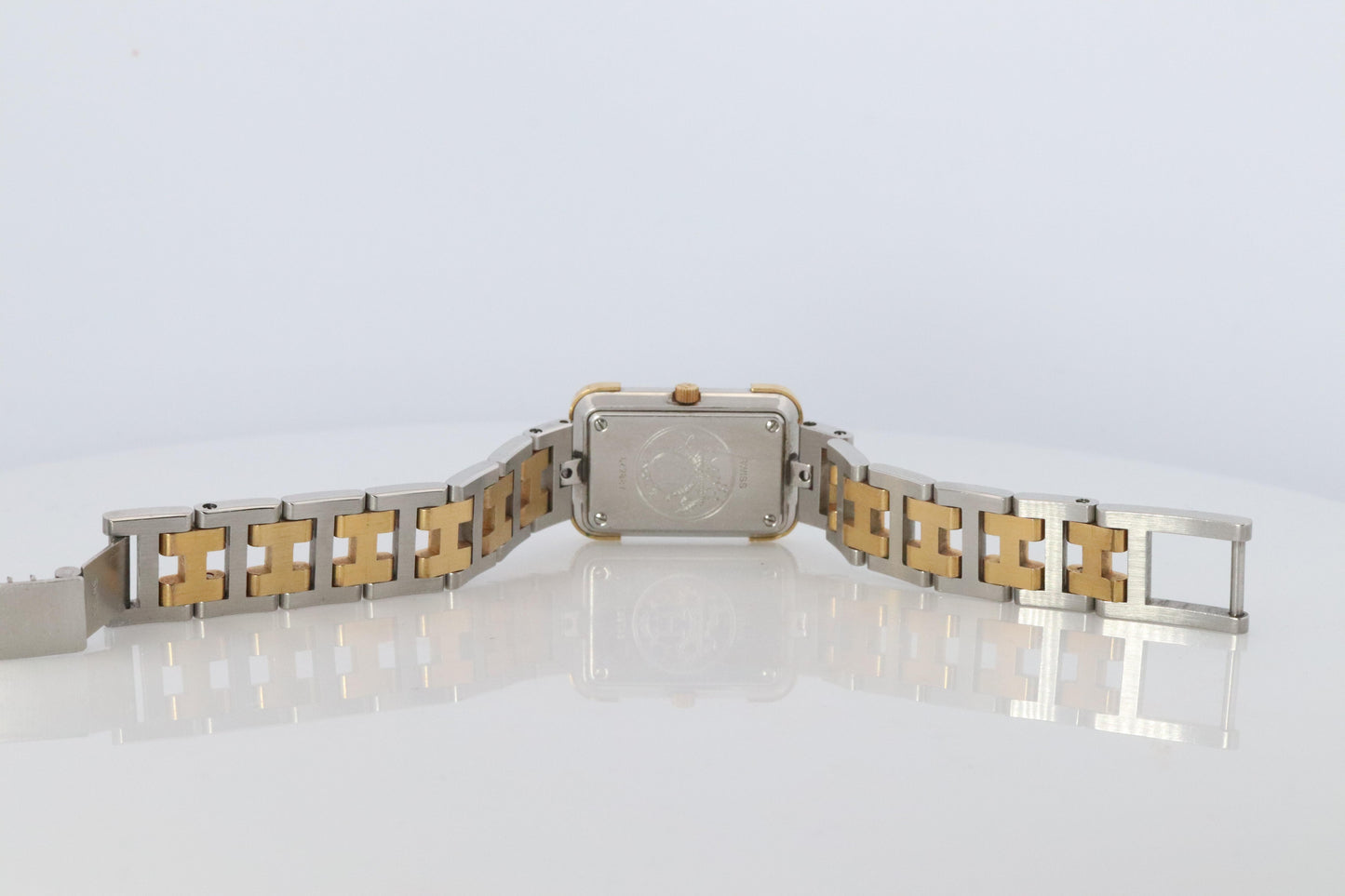 Genuine HERMES Stainless Steel 24mm Rectangle Croisiere Quartz Watch White.