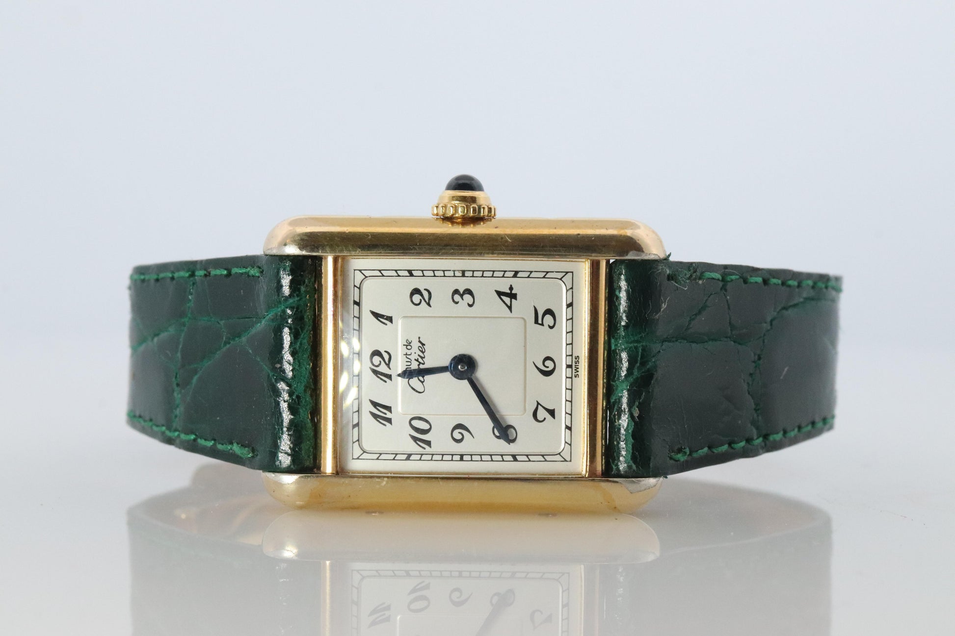 Vintage Must de Cartier Tank Arabic Dial Watch. Vermeil ARGENT 925 Small Tank