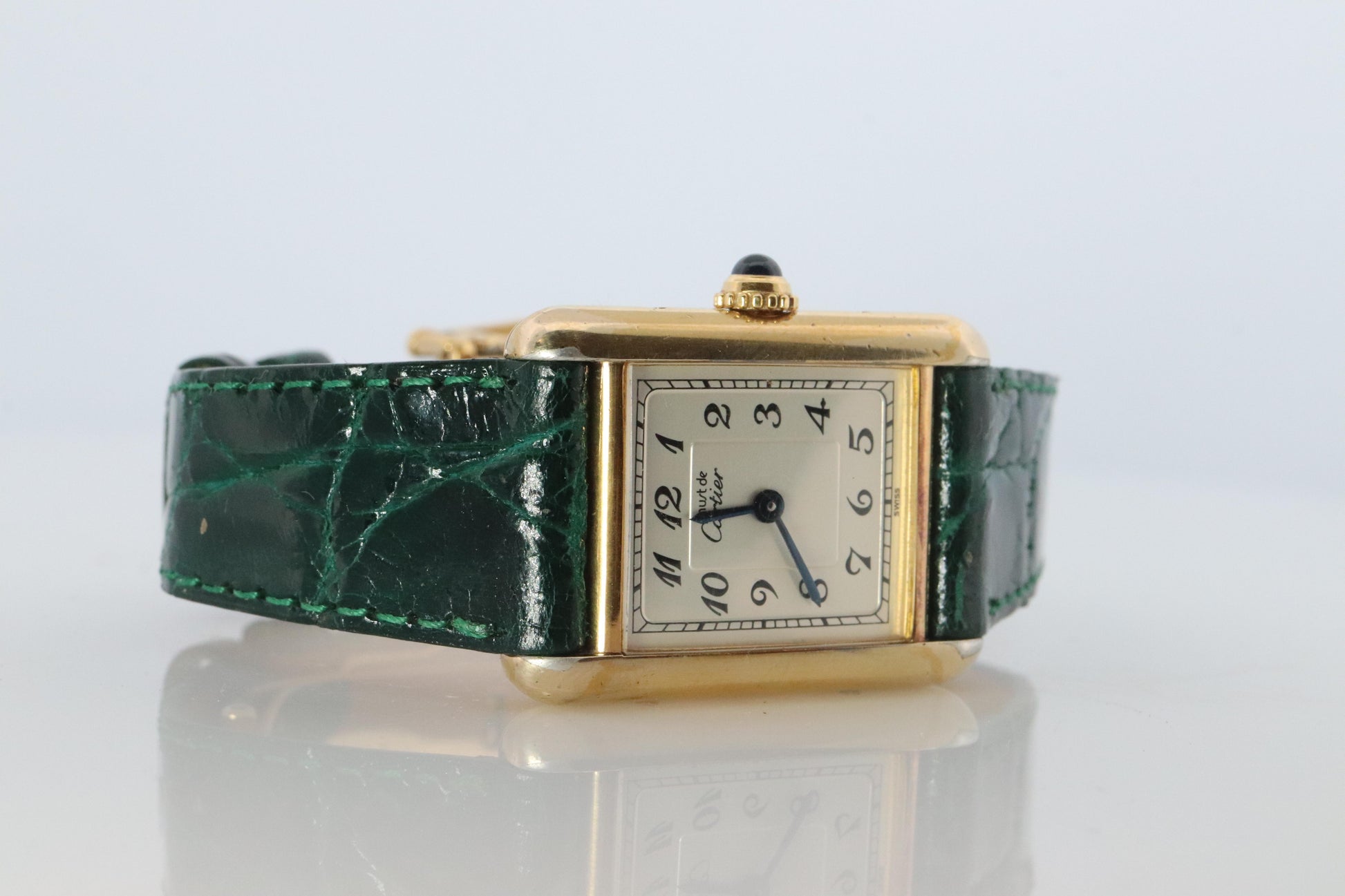 Vintage Must de Cartier Tank Arabic Dial Watch. Vermeil ARGENT 925 Small Tank