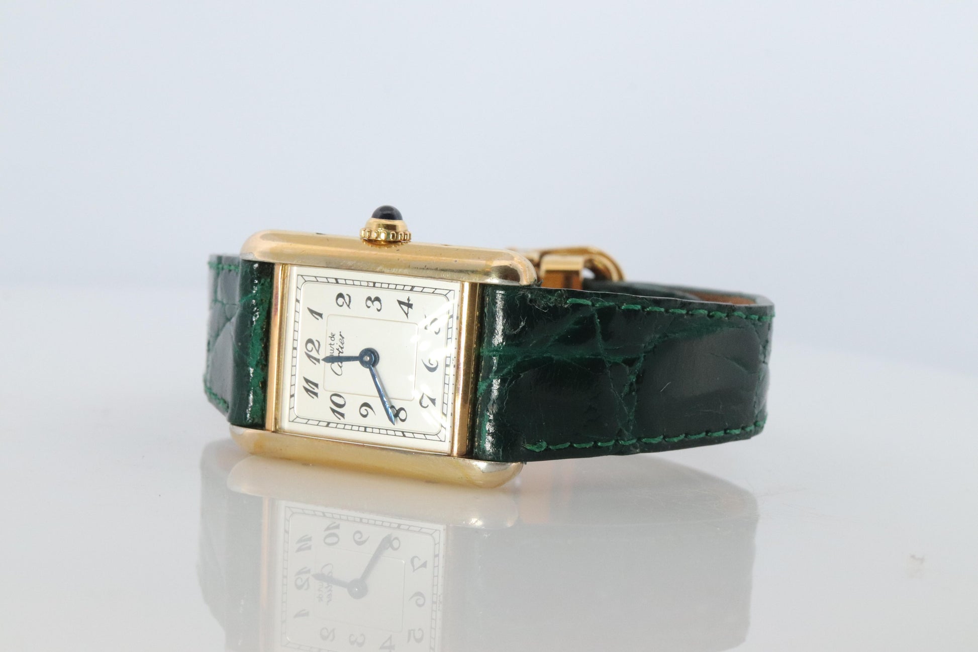 Vintage Must de Cartier Tank Arabic Dial Watch. Vermeil ARGENT 925 Small Tank