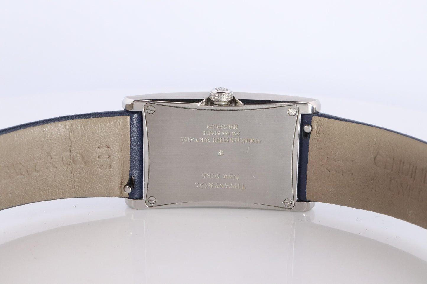 Tiffany and Co East and West Watch. Ladies Navy Blue T&Co Tank wristwatch.
