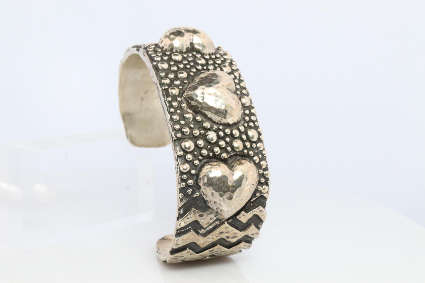 Dian Malouf Cuff Bracelet. Wide Heart Heavy sterling Silver Cuff Bracelet