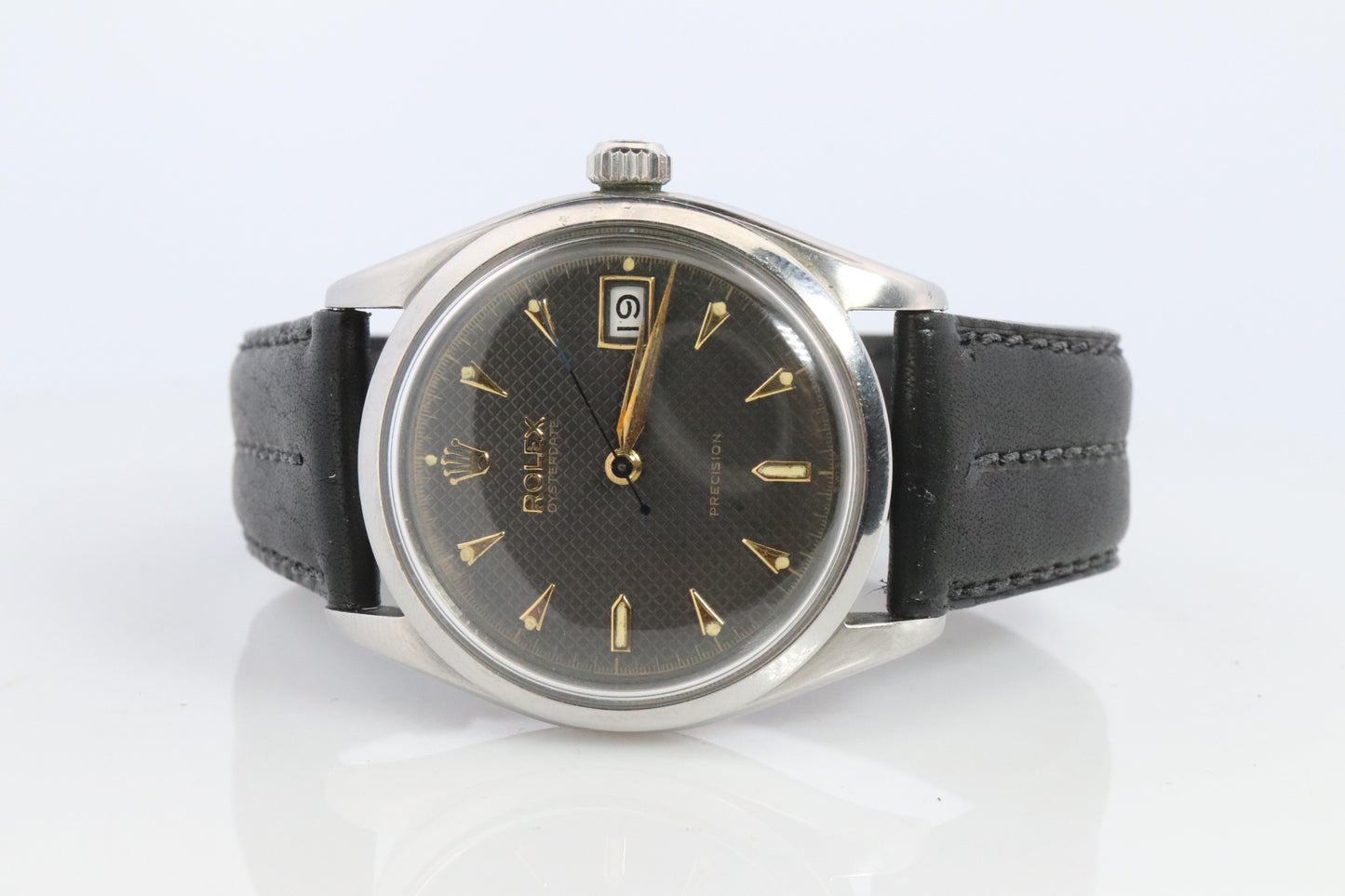 ROLEX Watch. Rolex ref. 6294 Rare Black Honeycomb Dial 1950s Mens Rolex watch.