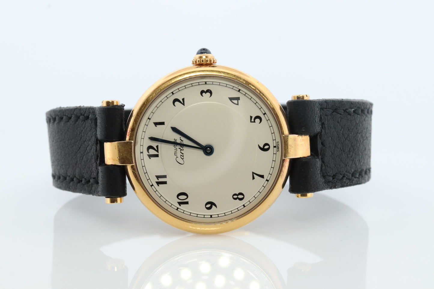 Vintage Must de Cartier Vendome Uhr. ARGENT Cartier 925 Vermeil Quarz Ardent RUND Swiss Made. Originalpapiere st(1-0-92)