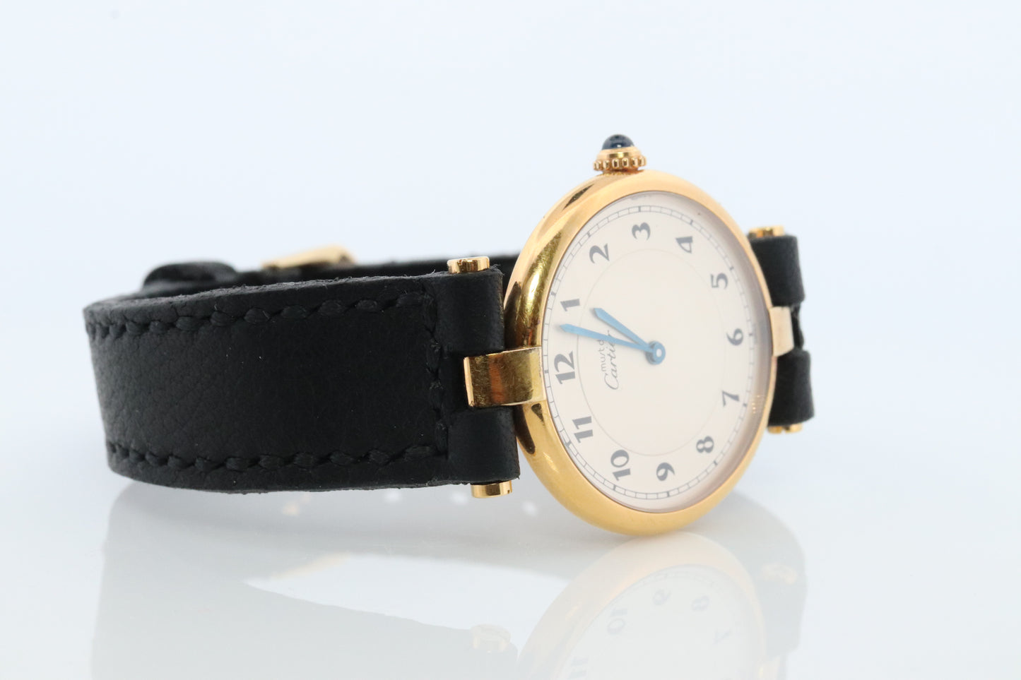 Vintage Must de Cartier Vendome Uhr. ARGENT Cartier 925 Vermeil Quarz Ardent RUND Swiss Made. Originalpapiere st(1-0-92)