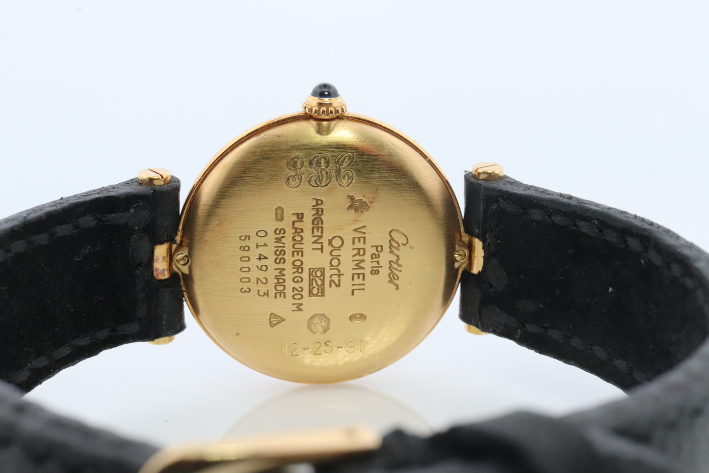 Vintage Must de Cartier Vendome Uhr. ARGENT Cartier 925 Vermeil Quarz Ardent RUND Swiss Made. Originalpapiere st(1-0-92)