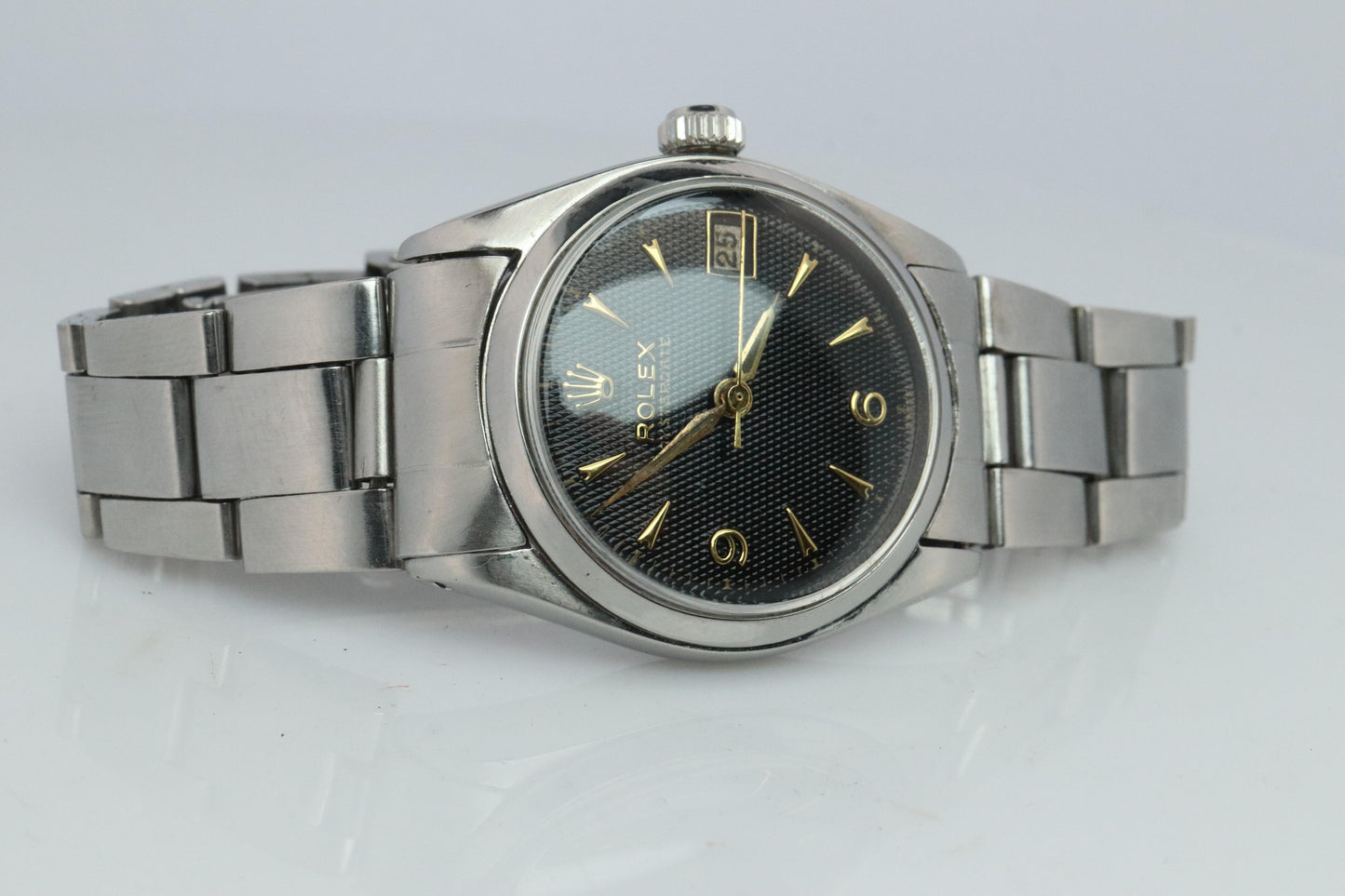 ROLEX Watch. Rolex ref. 6646 Rare Black Waffle Dial 1950s Mens Rolex watch.