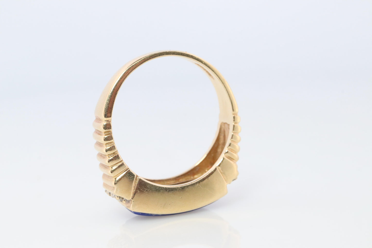 14k Gold Lapis Lazuli ring. Unique Lapis and diamond Signet or Pinky ring.
