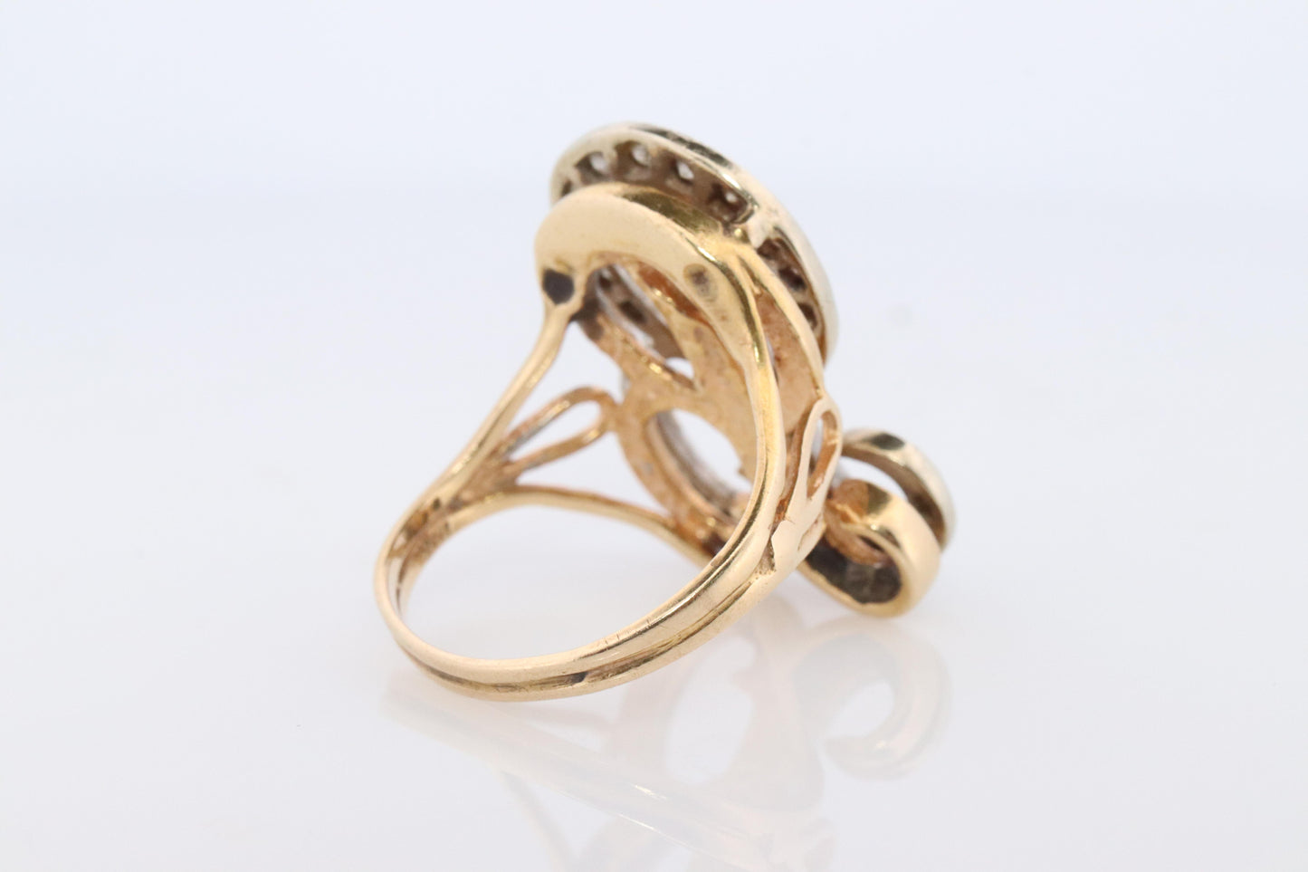 Custom Letter B diamond ring. Cursive Letter B 14k Yellow Gold Ring.